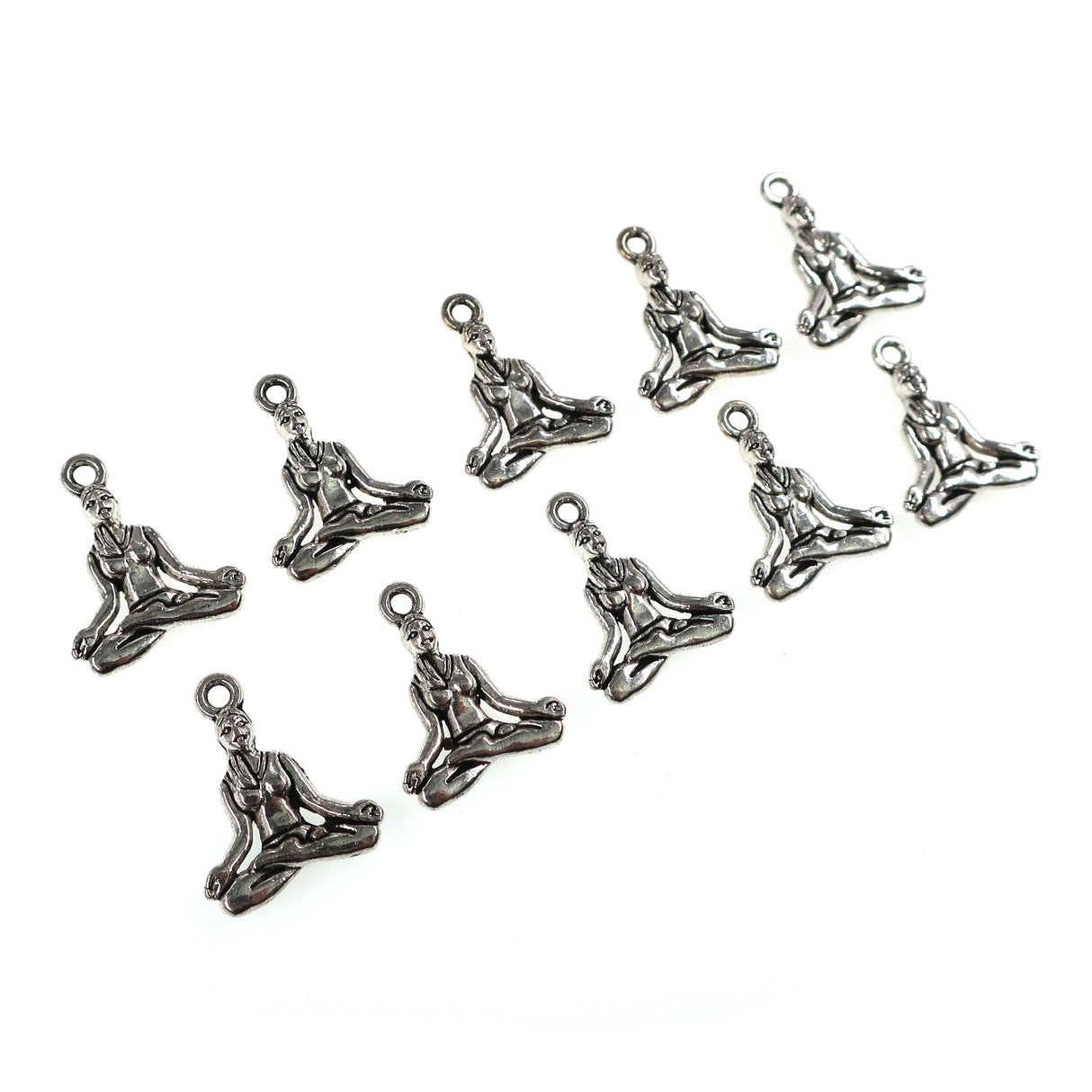 10 pack Easy Pose Yoga charms - antique silver charms