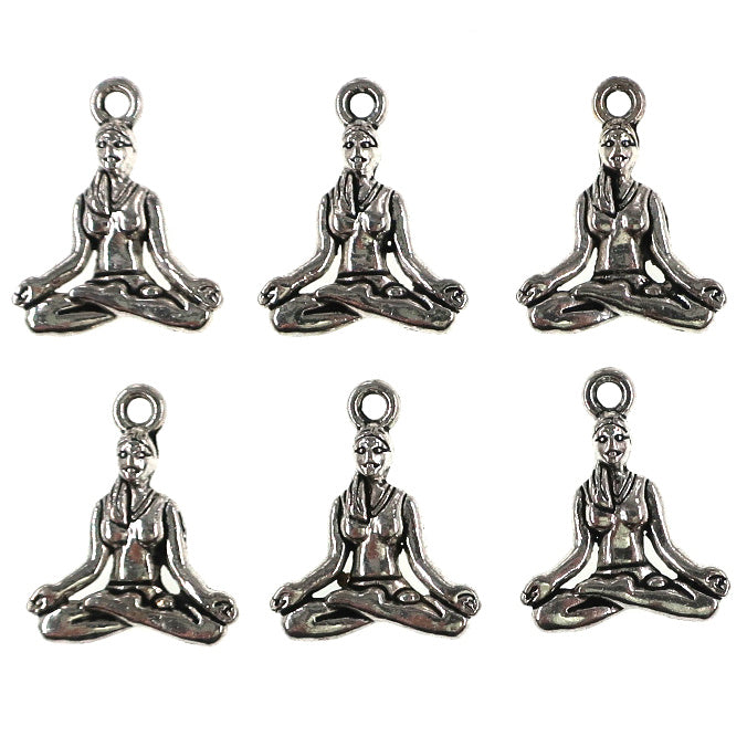 10 pack Easy Pose Yoga charms - antique silver charms