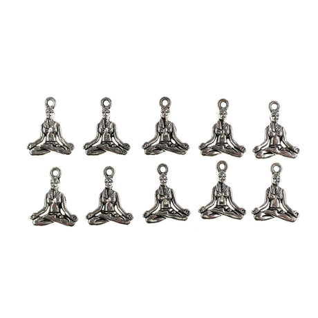 10 pack Easy Pose Yoga charms - antique silver charms