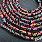 6mm rainbow electroplated hematite beads - disc - wavy - 16" strand - approx. 200 beads