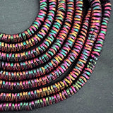 6mm rainbow electroplated hematite beads - disc - wavy - 16" strand - approx. 200 beads