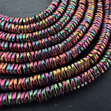 6mm rainbow electroplated hematite beads - disc - wavy - 16" strand - approx. 200 beads