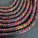 6mm rainbow electroplated hematite beads - disc - wavy - 16" strand - approx. 200 beads