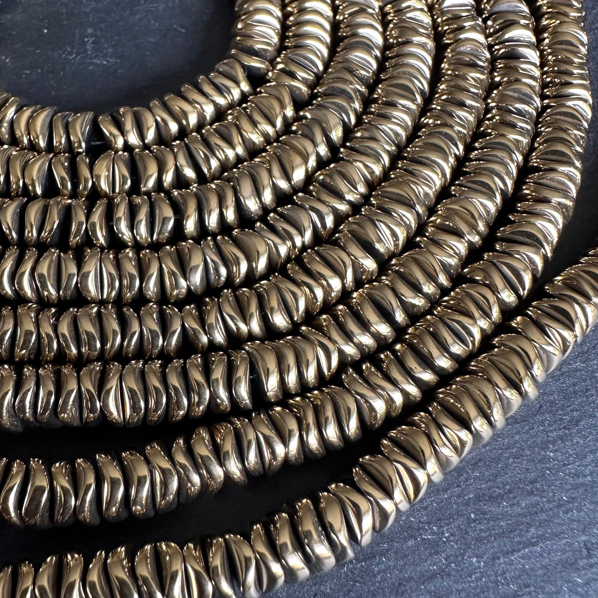 6mm gold electroplated hematite beads - disc - wavy - 16" strand - approx. 200 beads