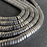 6mm platinum silver electroplated hematite beads - heishi - smooth - 15" strand - approx. 195 beads