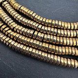 6mm gold electroplated hematite beads - heishi - smooth - 15" strand - approx. 195 beads