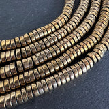 6mm gold electroplated hematite beads - heishi - smooth - 15" strand - approx. 195 beads