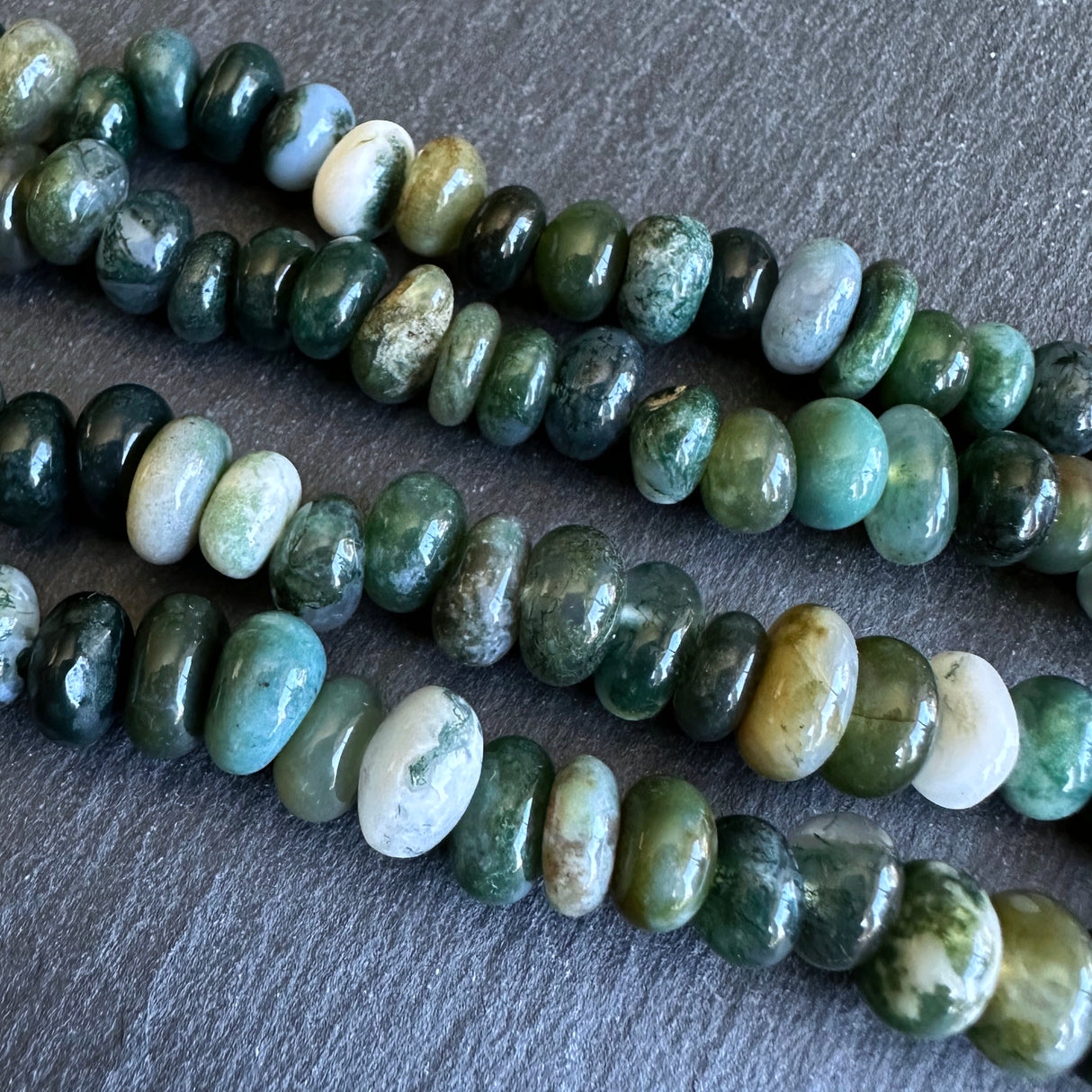 Medium moss agate nugget beads - 15" strand