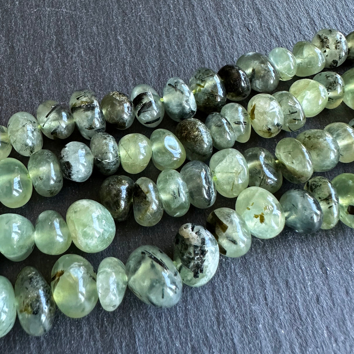 Medium prehnite nugget beads - 15" strand