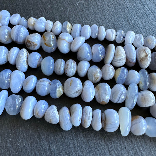 Medium blue lace agate nugget beads - 15" strand