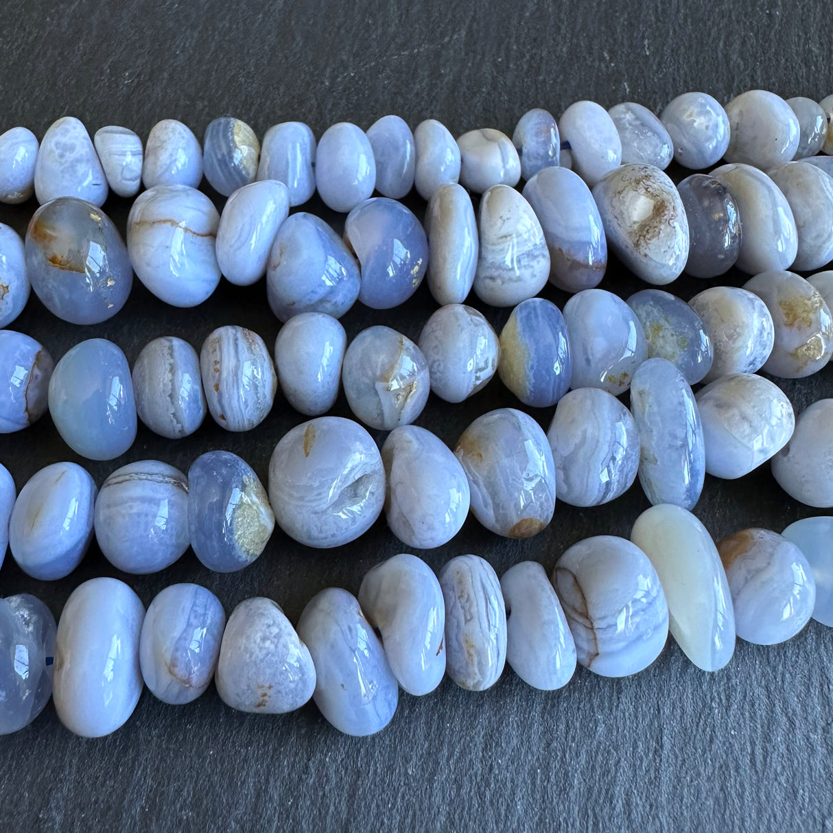 Medium blue lace agate nugget beads - 15" strand