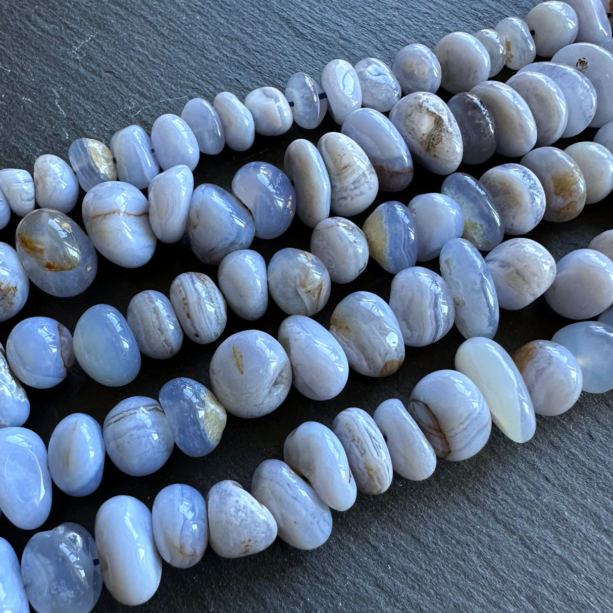 Medium blue lace agate nugget beads - 15" strand