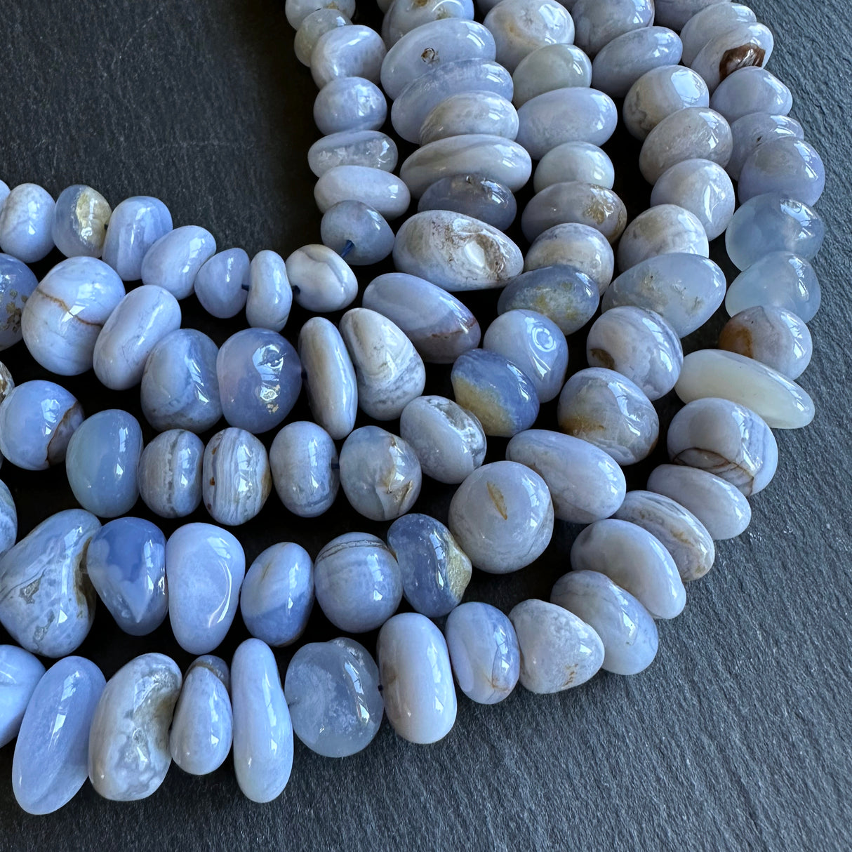 Medium blue lace agate nugget beads - 15" strand