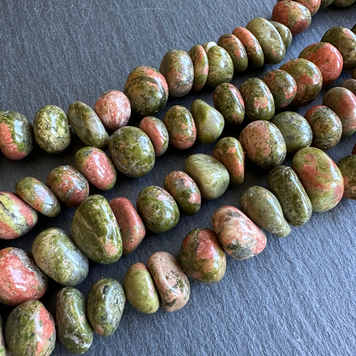 Medium unakite nugget beads - 15" strand