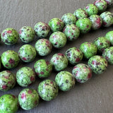 10mm ruby in zoisite beads - round - smooth - 15" strand - approx. 35 beads