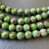 10mm ruby in zoisite beads - round - smooth - 15" strand - approx. 35 beads