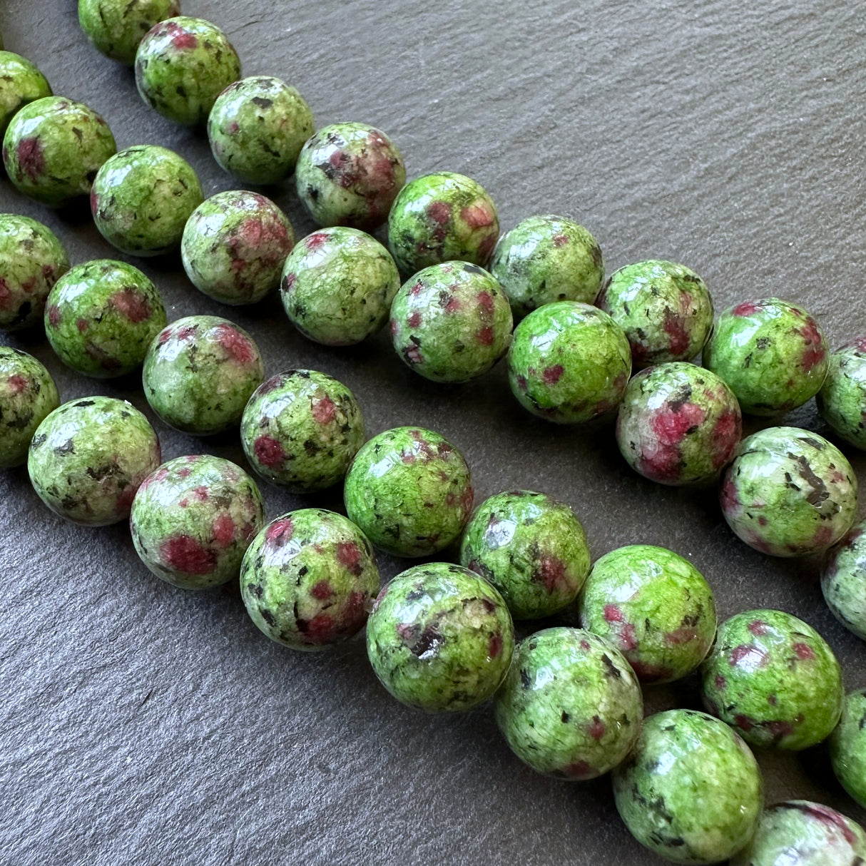 10mm ruby in zoisite beads - round - smooth - 15" strand - approx. 35 beads