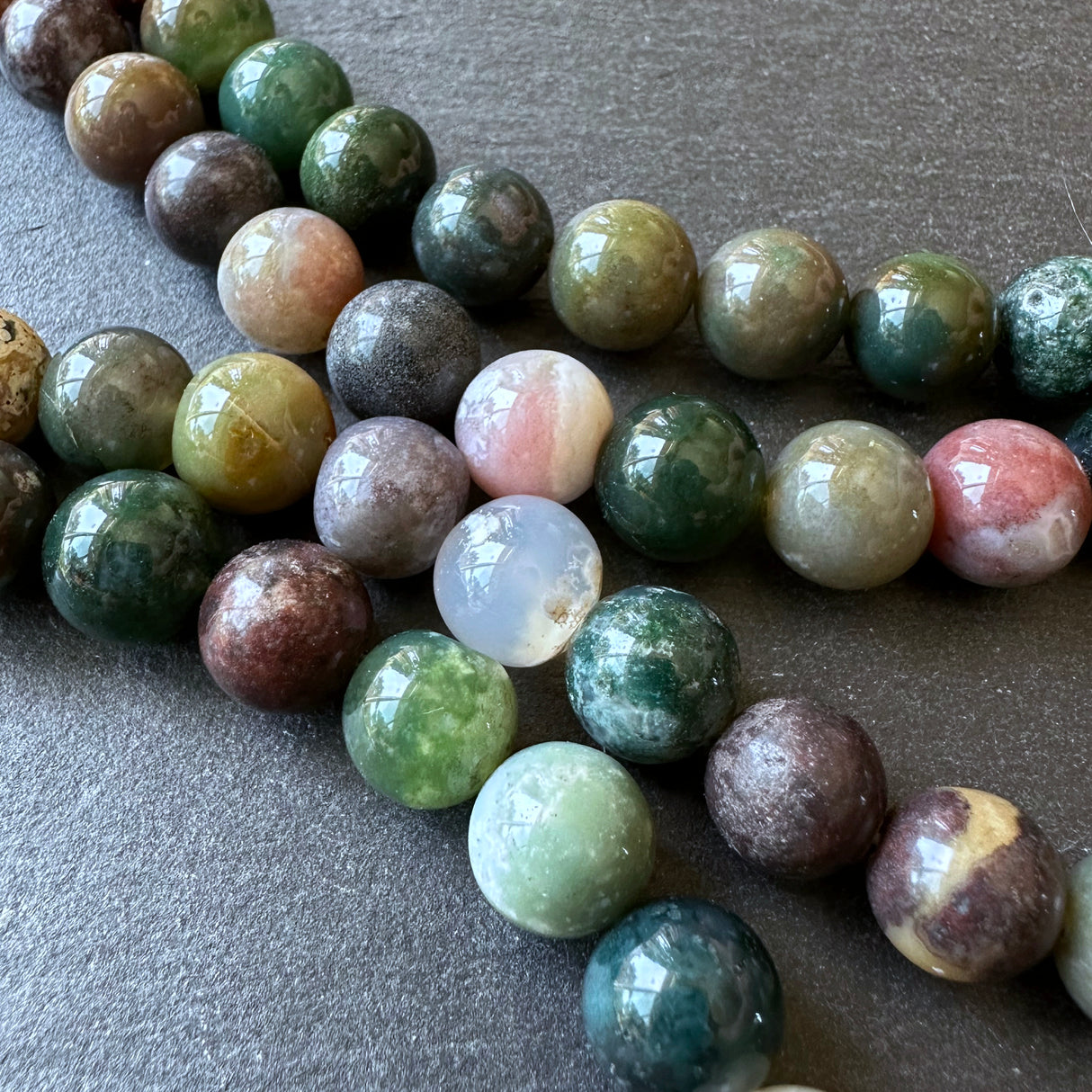 10mm indian agate beads (undyed) - round - smooth - 15" strand - approx. 35 beads