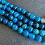 10mm blue striped agate beads - round - smooth - 15" strand - approx. 35 beads