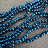 4mm blue electroplated hematite beads - round - faceted - 15" strand - approx. 100 beads