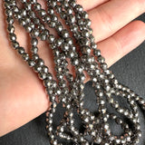 4mm silver electroplated hematite - round - faceted - 15" strand - approx. 100 beads