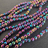 4mm rainbow electroplated hematite - round - faceted - 15" strand - approx. 100 beads