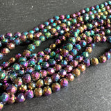 4mm rainbow electroplated hematite - round - faceted - 15" strand - approx. 100 beads