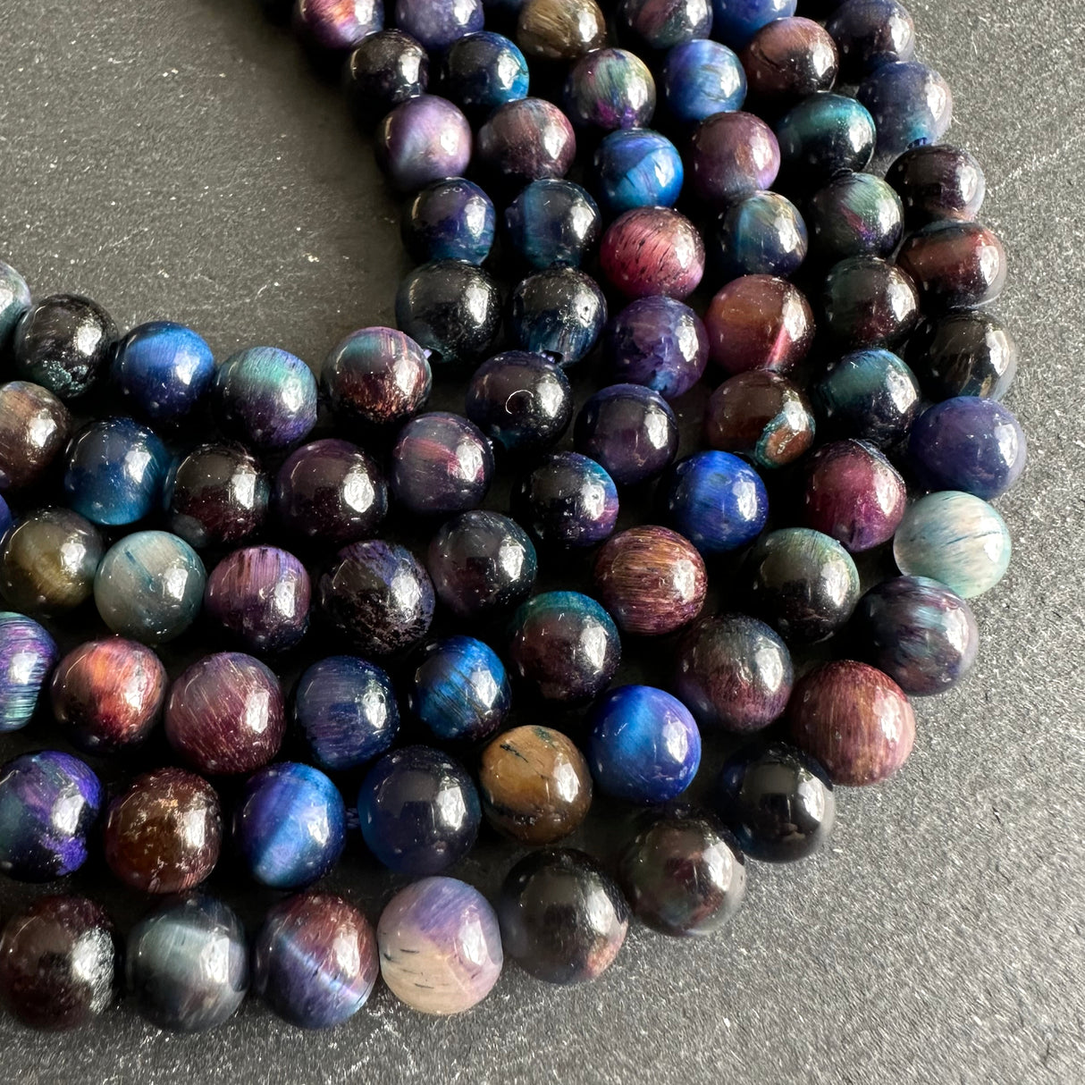 6mm galaxy tiger eye beads - round - smooth - 15" strand - approx. 65 beads