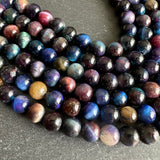 6mm galaxy tiger eye beads - round - smooth - 15" strand - approx. 65 beads