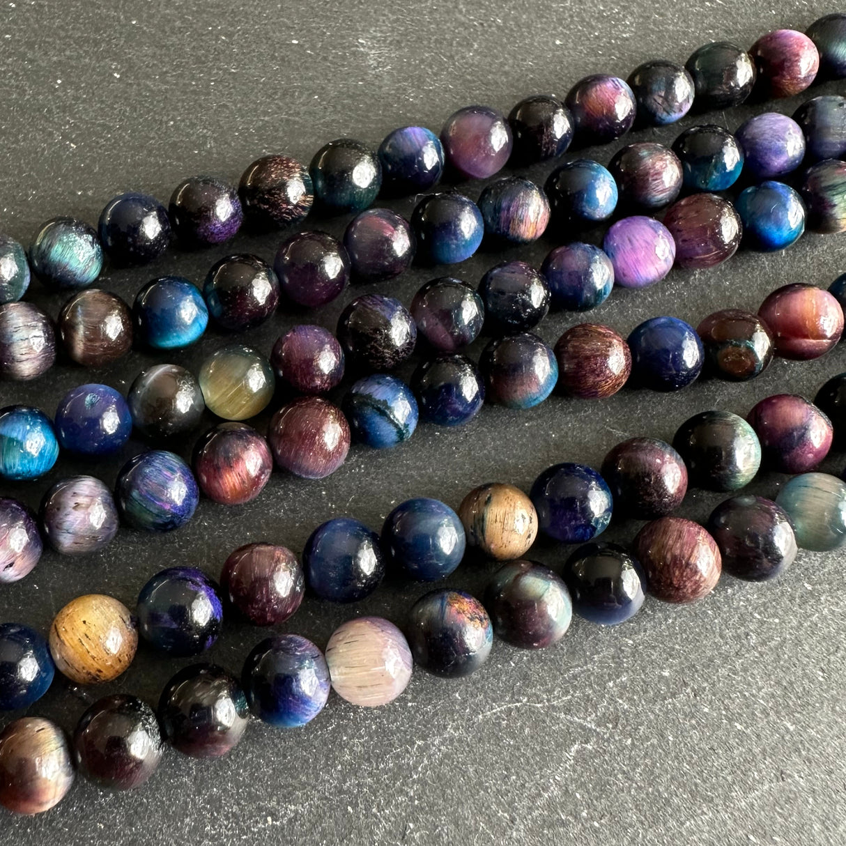 6mm galaxy tiger eye beads - round - smooth - 15" strand - approx. 65 beads