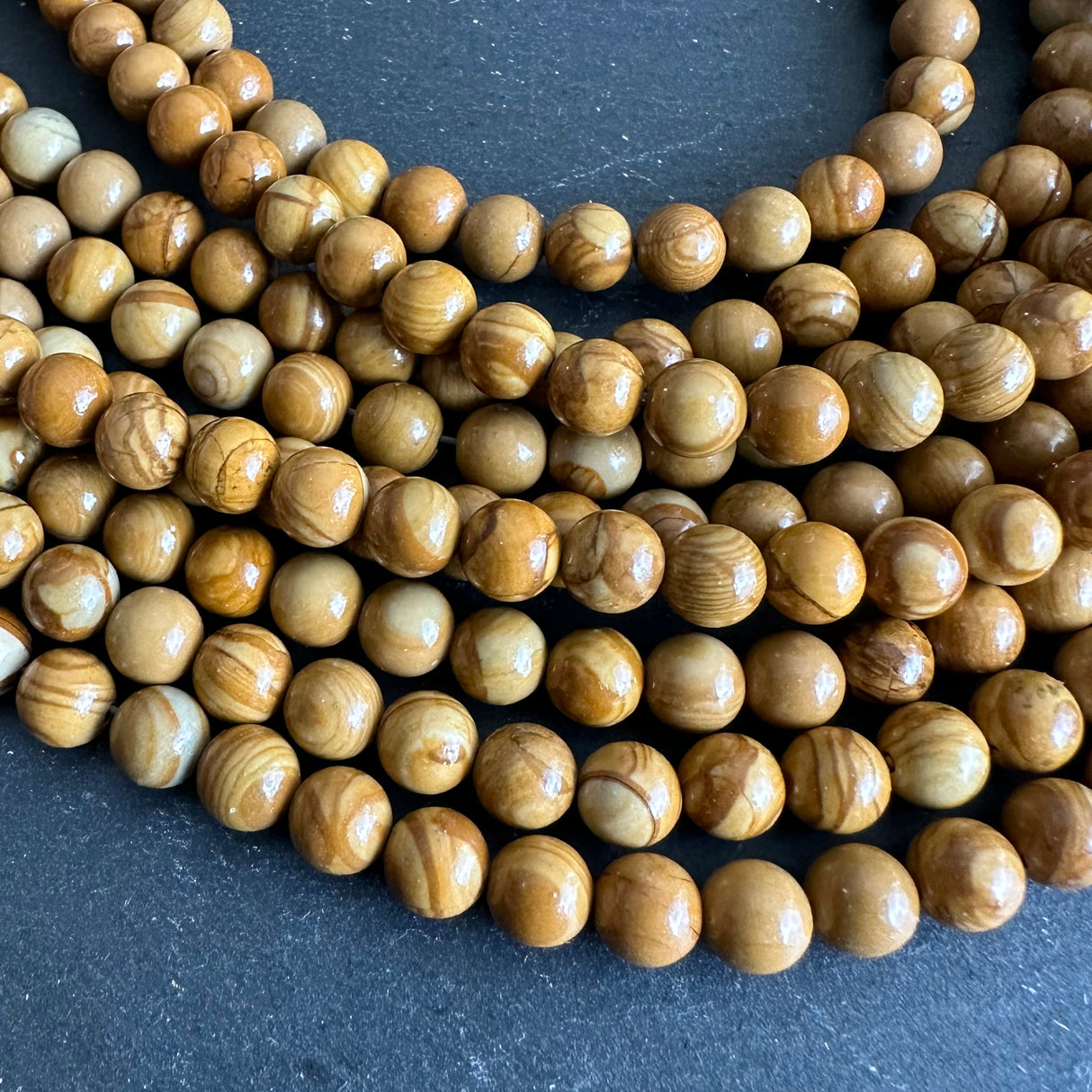 6mm wood jasper beads (undyed) - round - smooth - 15" strand - approx. 65 beads