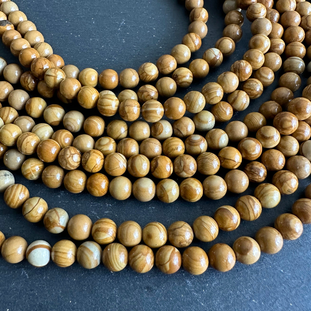 6mm wood jasper beads (undyed) - round - smooth - 15" strand - approx. 65 beads