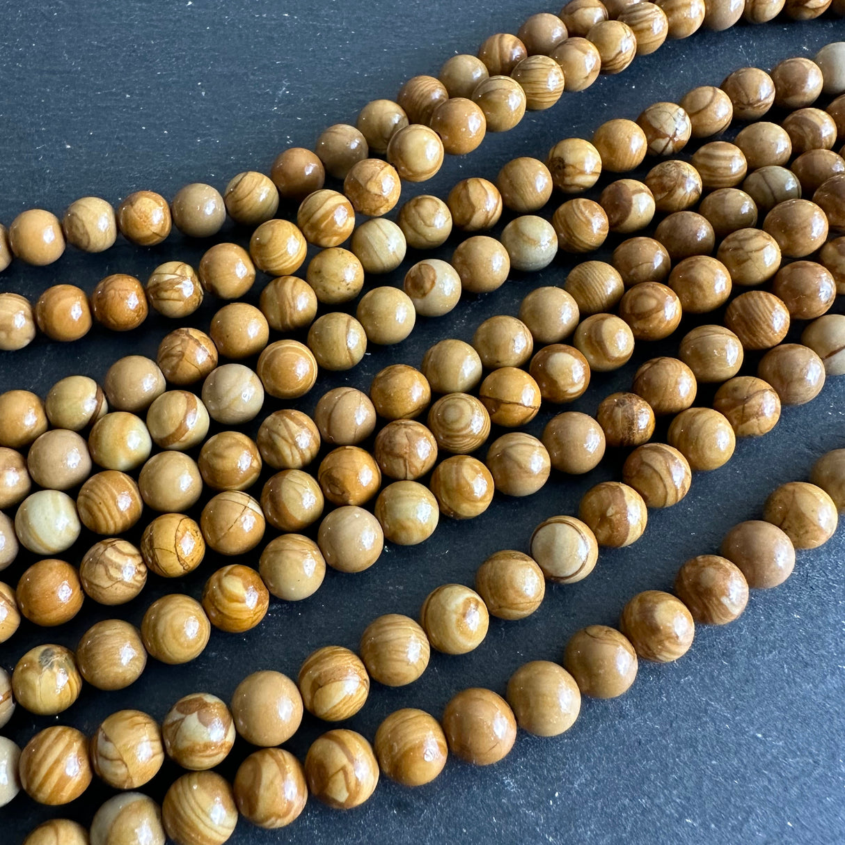 6mm wood jasper beads (undyed) - round - smooth - 15" strand - approx. 65 beads