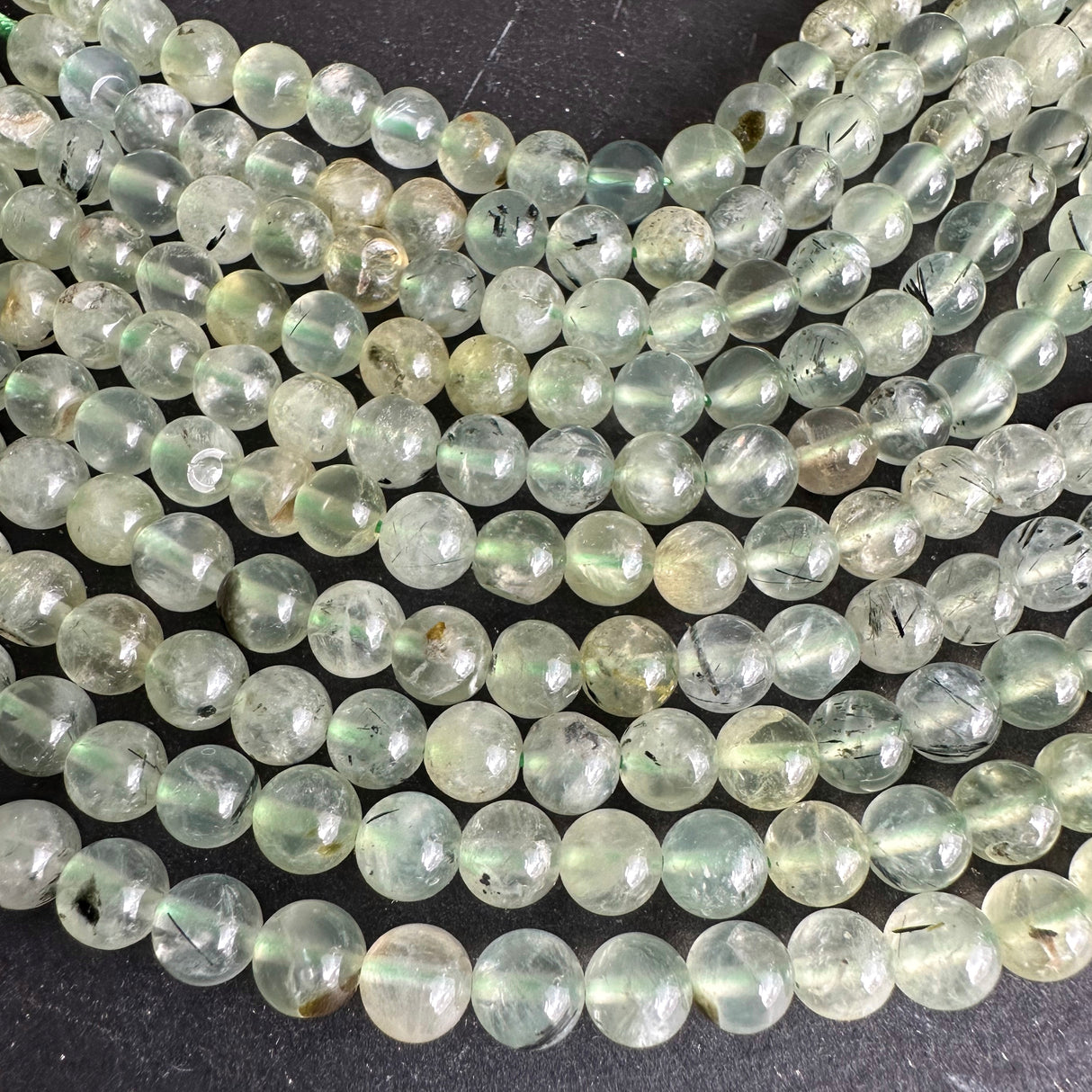 6mm prehnite beads - round - smooth - 15" strand - approx. 65 beads