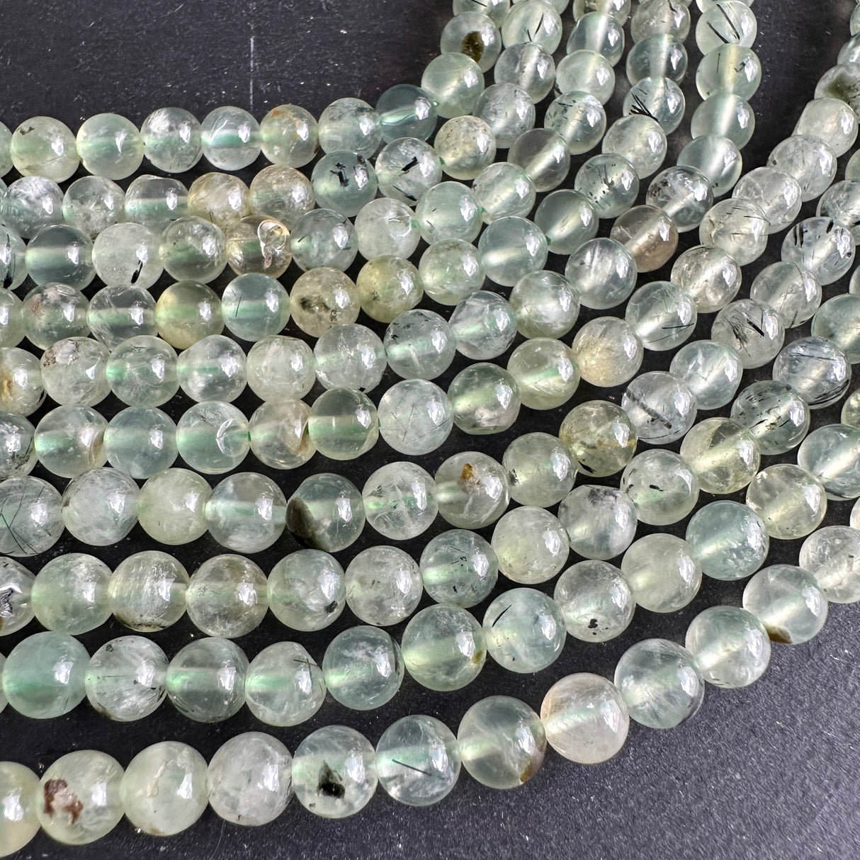 6mm prehnite beads - round - smooth - 15" strand - approx. 65 beads