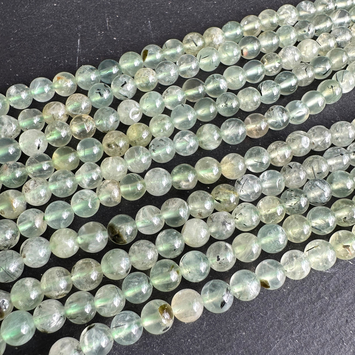 6mm prehnite beads - round - smooth - 15" strand - approx. 65 beads