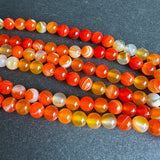 6mm orange striped agate beads - round - smooth - 15" strand - approx. 60 beads ST1-14