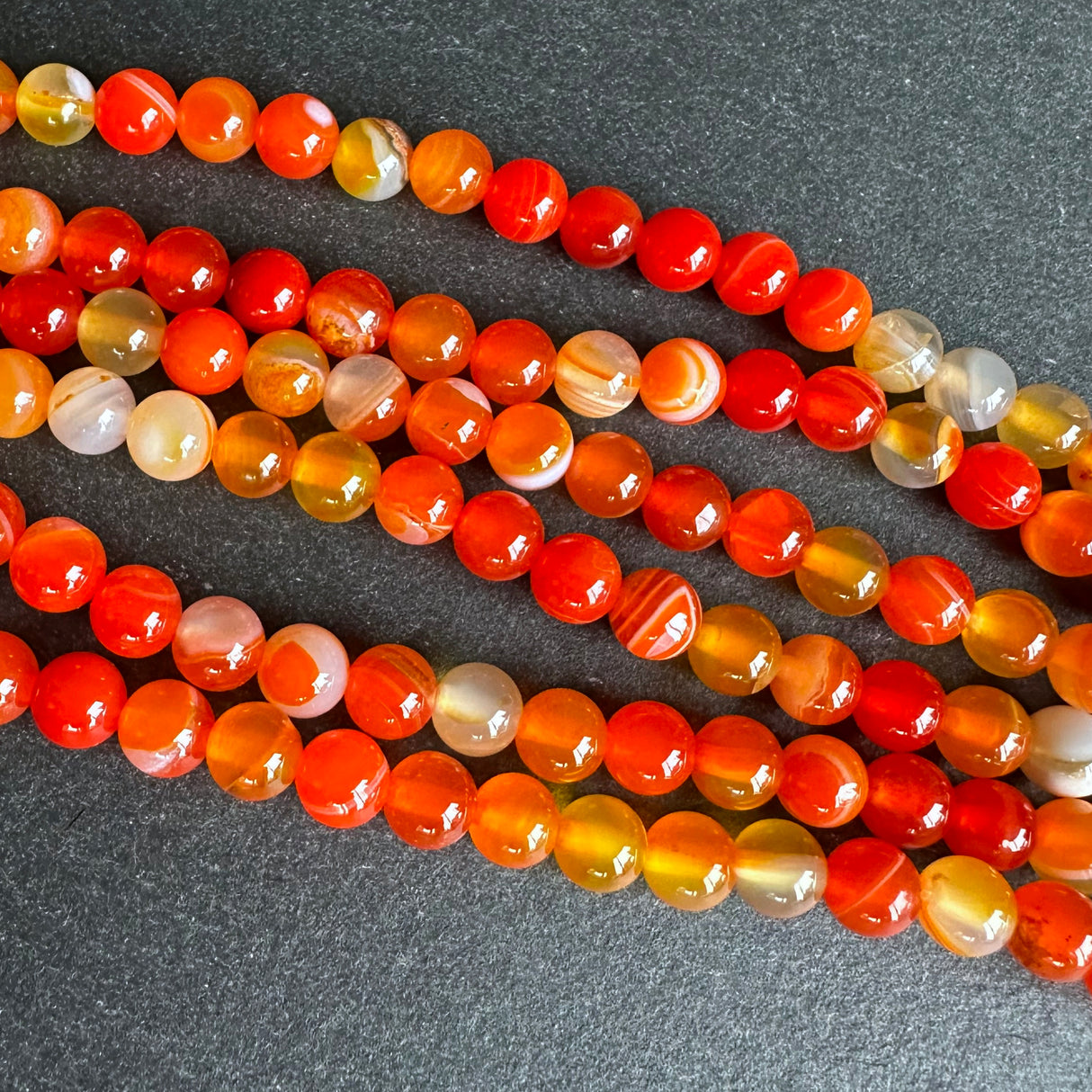 6mm orange striped agate beads - round - smooth - 15" strand - approx. 60 beads ST1-14