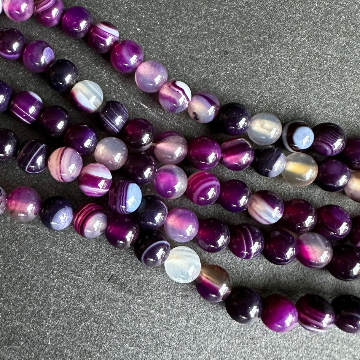 6mm purple striped agate beads - round - smooth - 15" strand - approx. 60 beads ST1-5