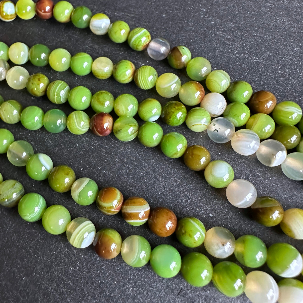 6mm lime green striped agate beads - round - smooth - 15" strand - approx. 60 beads ST1-13