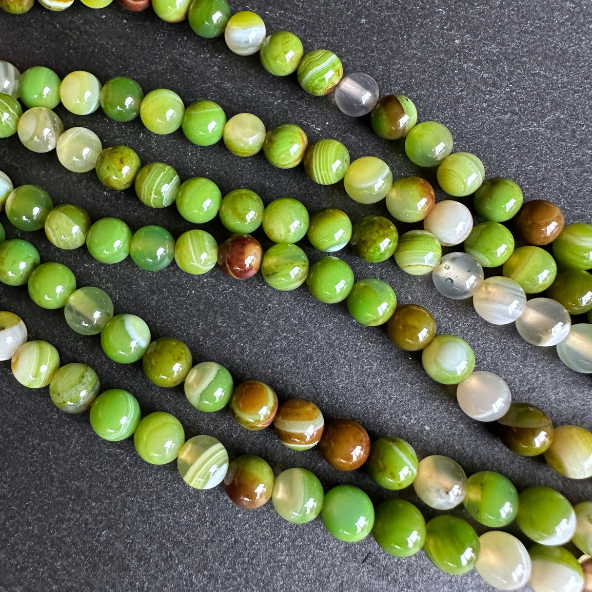 6mm lime green striped agate beads - round - smooth - 15" strand - approx. 60 beads