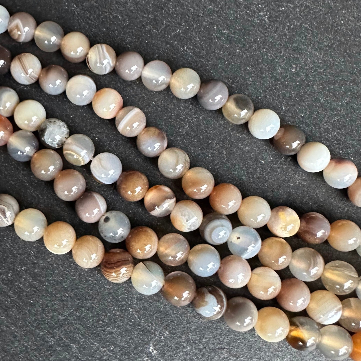 6mm dark gray striped agate beads - round - smooth - 15" strand - approx. 60 beads ST1-8