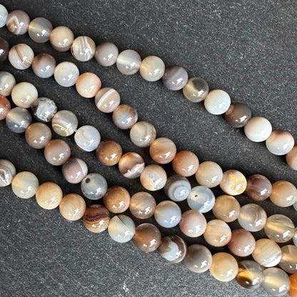 6mm dark gray striped agate beads - round - smooth - 15" strand - approx. 60 beads ST1-8