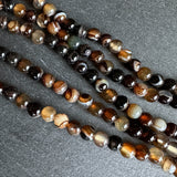 6mm dark brown striped agate beads - round - smooth - 15" strand - approx. 60 beads ST1-1