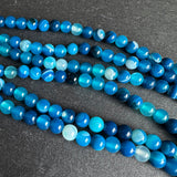 6mm blue striped agate beads - round - smooth - 15" strand - approx. 60 beads