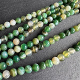 6mm fern green striped agate beads - round - smooth - 15" stand - approx. 60 beads