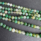 6mm fern green striped agate beads - round - smooth - 15" stand - approx. 60 beads