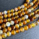 6mm honey gold striped agate beads - round - smooth - 15" strand - approx. 60 beads ST1-7