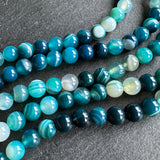 6mm teal striped agate beads - round - smooth - 15" strand - approx. 60 beads