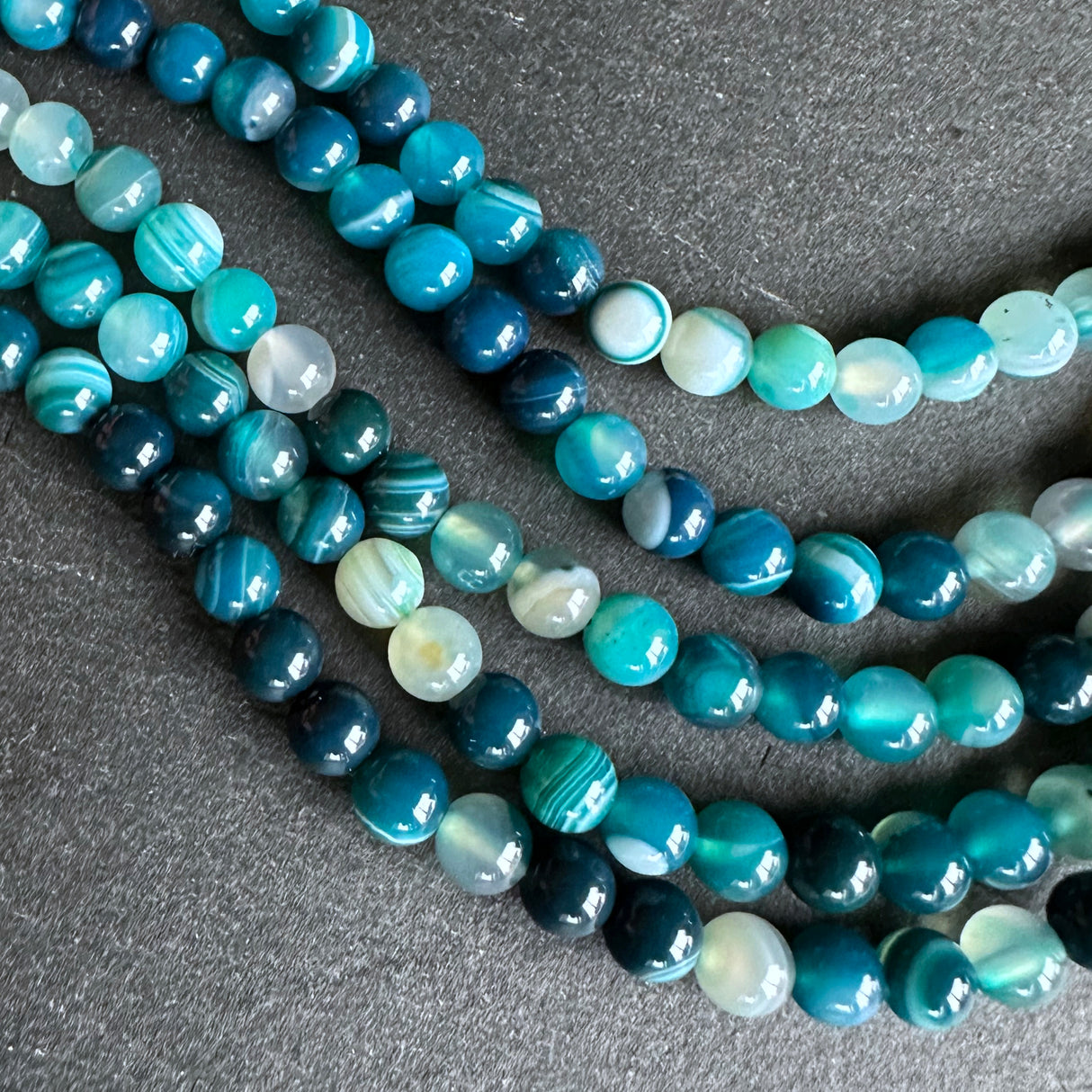 6mm teal striped agate beads - round - smooth - 15" strand - approx. 60 beads ST1-9